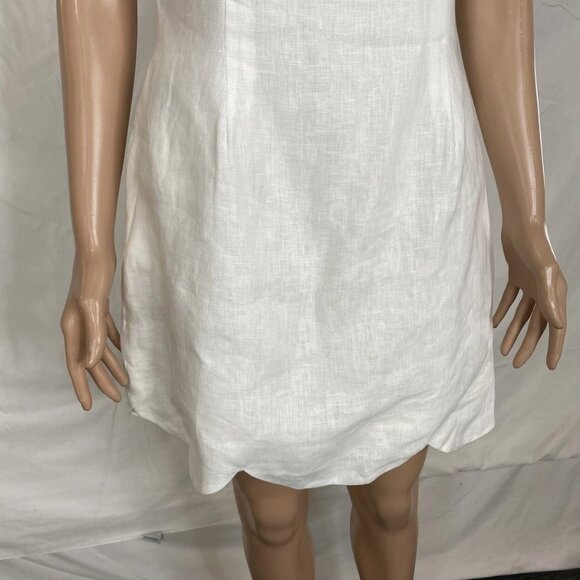 MABLE Women’s Linen Scalloped Hem Shift Dress Size S White Sleeveless Knee Lengt - Picture 11 of 13